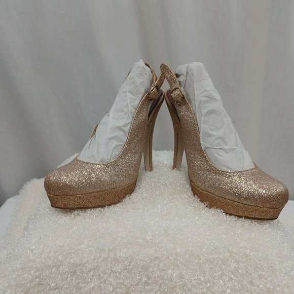 Madden Girl Sookiee Shoes Size 8.5 Gold Glitter Sling Back Platform Heels Pumps - Picture 8 of 10